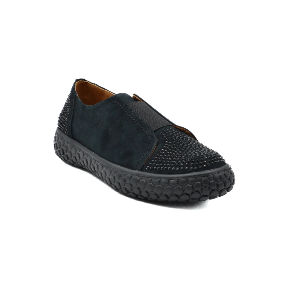 L’Amour Des Pieds NEW Zarrial Bedazzled Black Leather Slip On Sneakers- Size 6.5 - Picture 2 of 9